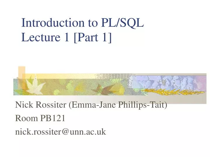 introduction to pl sql lecture 1 part 1