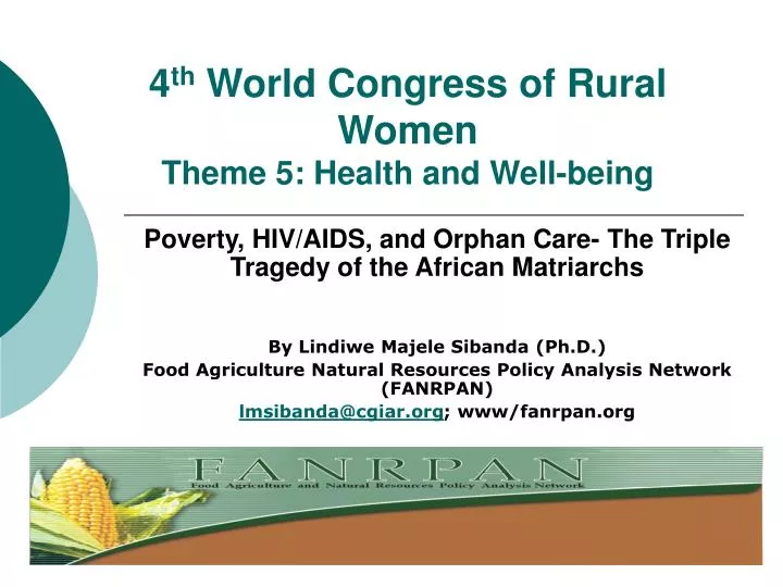 4 th world congress of rural women theme 5 health and well being