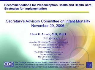 Recommendations for Preconception Health and Health Care: Strategies for Implementation