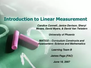 Introduction to Linear Measurement