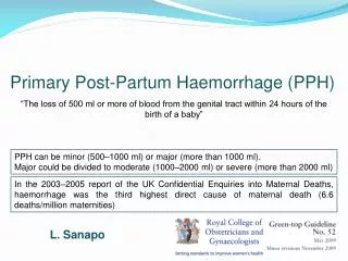 Primary Post-Partum Haemorrhage (PPH)