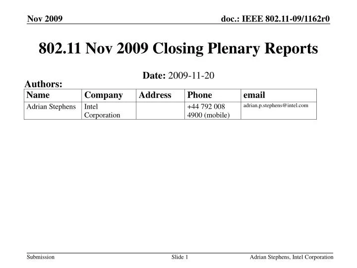 802 11 nov 2009 closing plenary reports