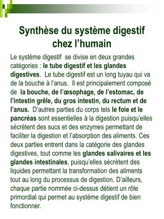 synth se du syst me digestif chez l humain