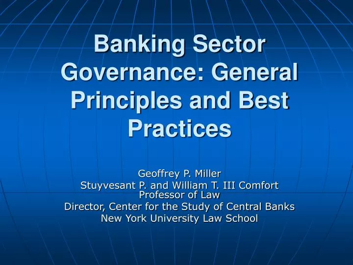 banking sector governance general principles and best practices