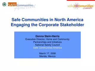 Safe Communities in North America Engaging the Corporate Stakeholder