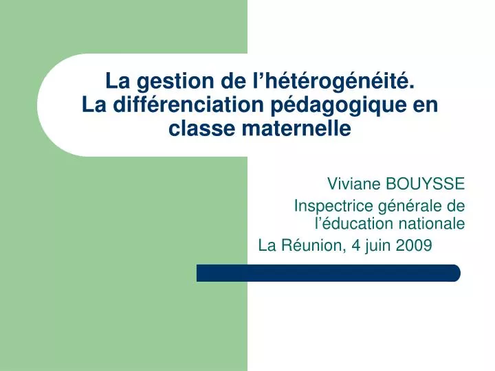 PPT - La Gestion De L’hétérogénéité. La Différenciation Pédagogique En ...