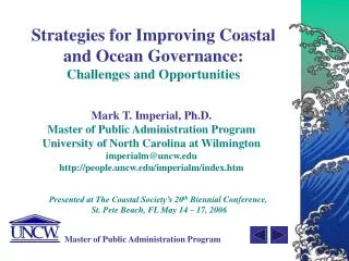Strategies for Improving Coastal and Ocean Governance: Challenges and Opportunities