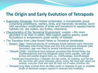 The Origin and Early Evolution of Tetrapods