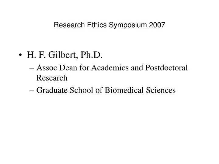 research ethics symposium 2007