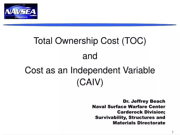 total ownership cost toc and cost as an independent variable caiv