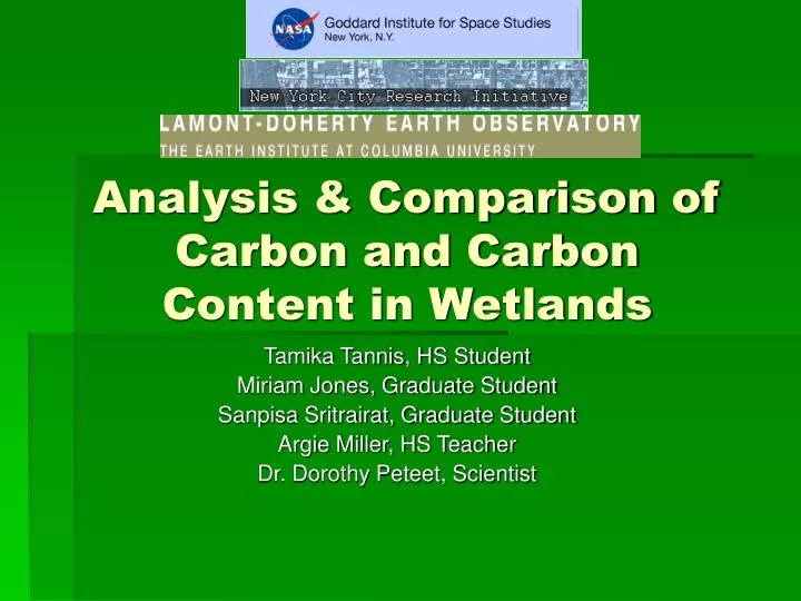 analysis comparison of carbon and carbon content in wetlands
