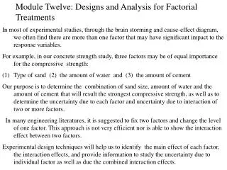 Module Twelve: Designs and Analysis for Factorial Treatments