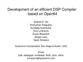 Development of an efficient DSP Compiler based on Open64