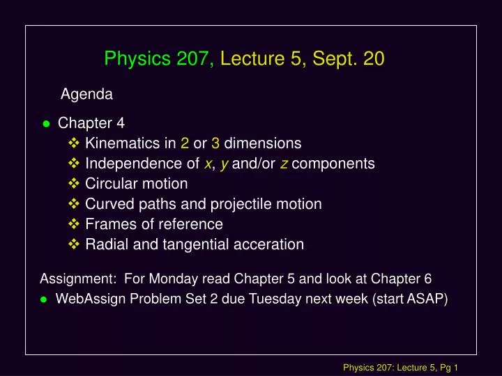 physics 207 lecture 5 sept 20