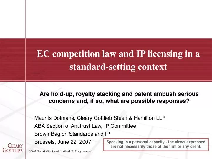 ec competition law and ip licensing in a standard setting context