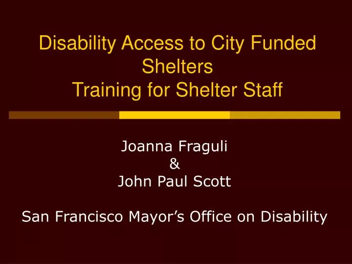 disability access to city funded shelters training for shelter staff