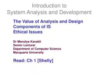 Introduction to System Analysis and Development