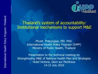 Thailand’s system of accountability: Institutional mechanisms to support M&amp;E