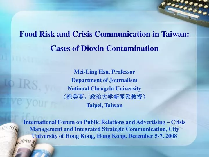food risk and crisis communication in taiwan cases of dioxin contamination