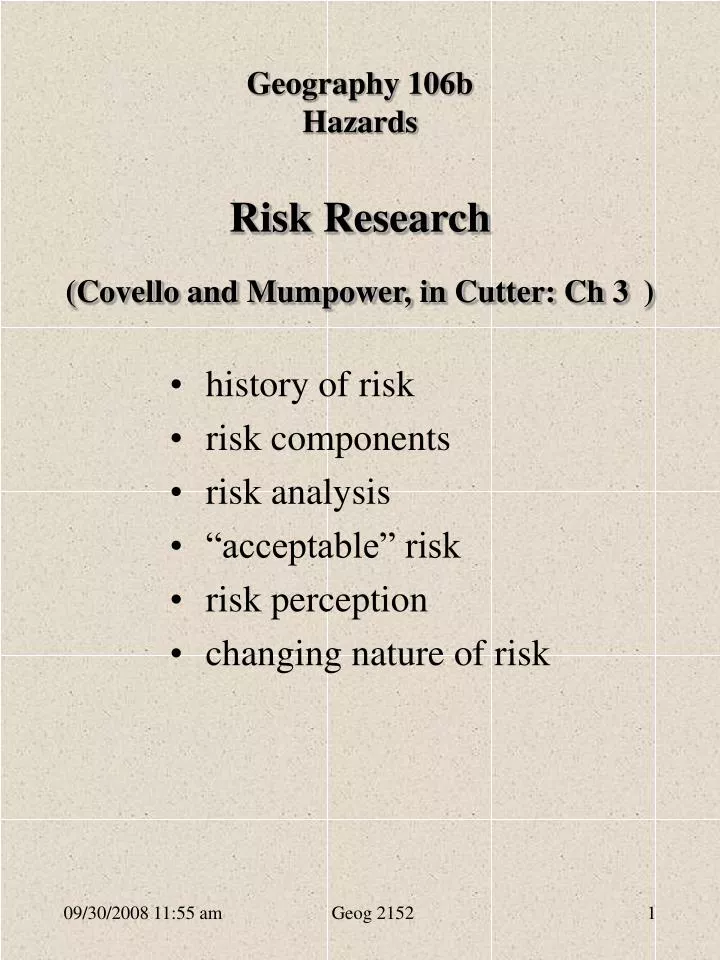 risk research covello and mumpower in cutter ch 3
