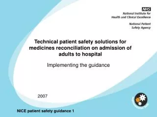 Technical patient safety solutions for medicines reconciliation on admission of adults to hospital