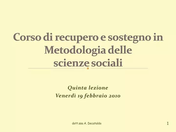 corso di recupero e sostegno in metodologia delle scienze sociali