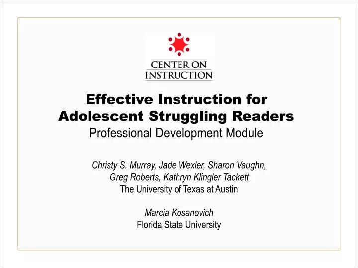 effective instruction for adolescent struggling readers professional development module