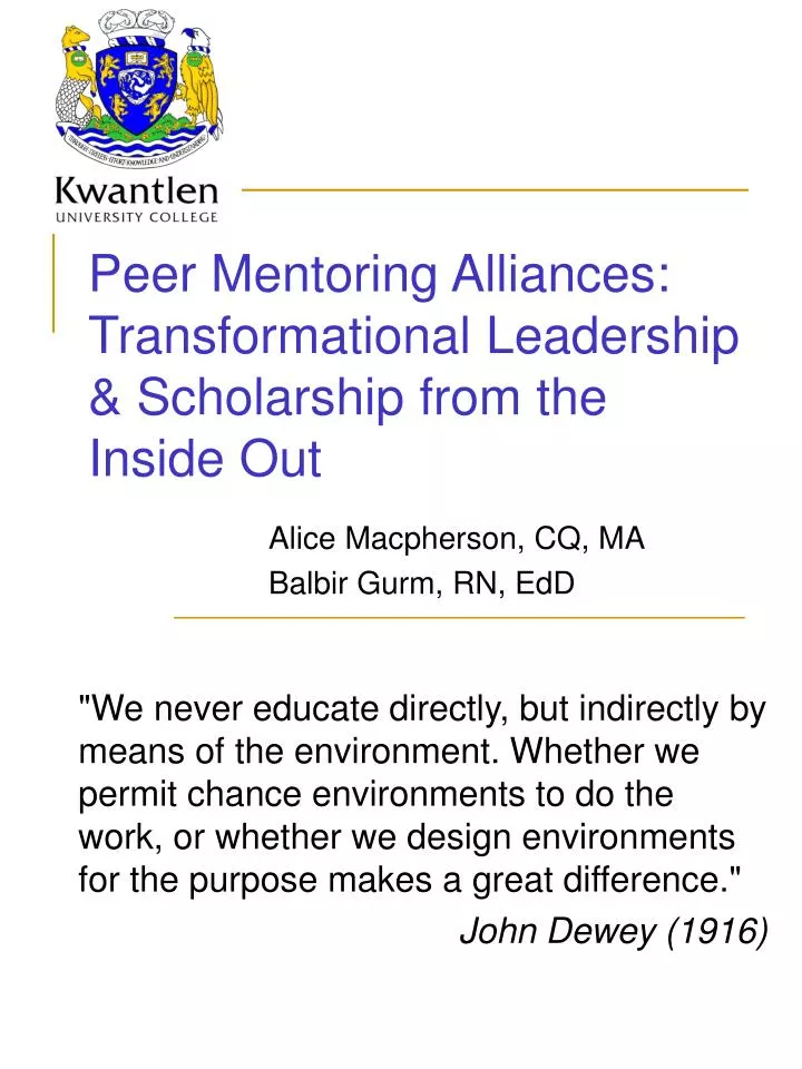 peer mentoring alliances transformational leadership scholarship from the inside out