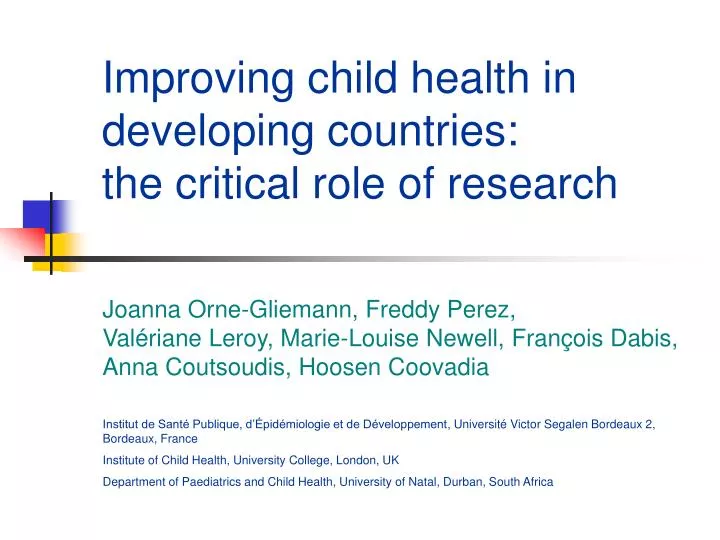 improving child health in developing countries the critical role of research
