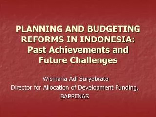 PLANNING AND BUDGETING REFORMS IN INDONESIA: Past Achievements and Future Challenges