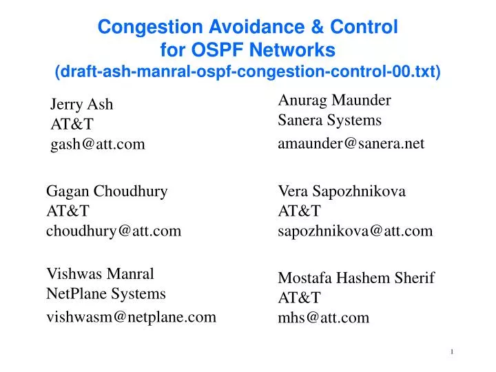 congestion avoidance control for ospf networks draft ash manral ospf congestion control 00 txt