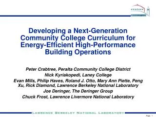 Developing a Next-Generation Community College Curriculum for Energy-Efficient High-Performance Building Operations