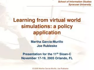 Learning from virtual world simulations: a policy application