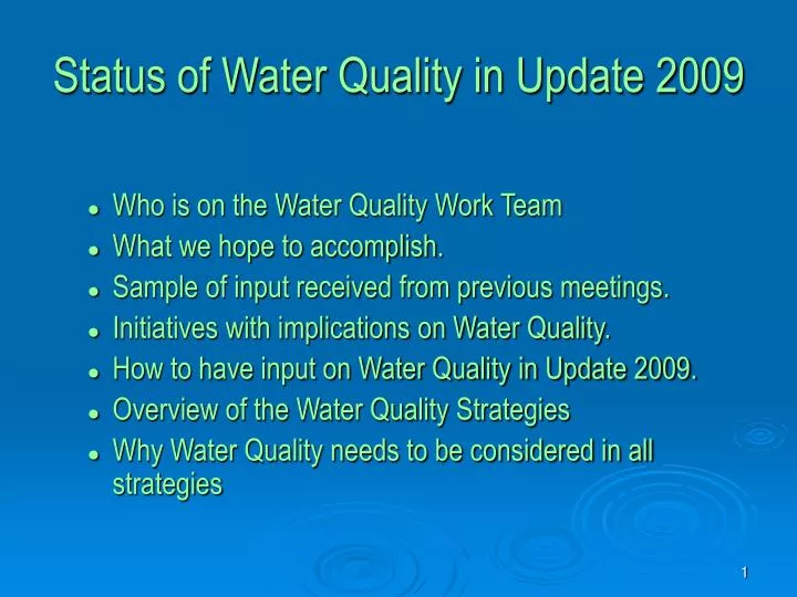 status of water quality in update 2009