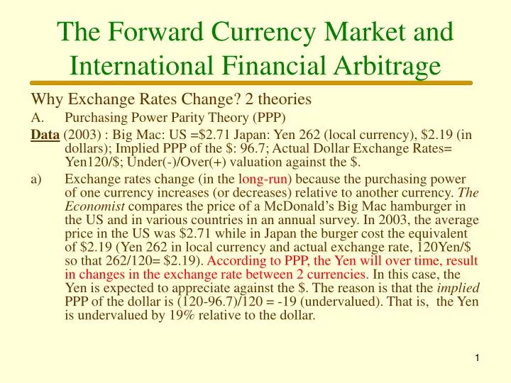 the forward currency market and international financial arbitrage