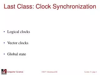 Last Class: Clock Synchronization