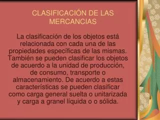 CLASIFICACIÓN DE LAS MERCANCIAS