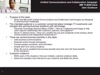 Unified Communications and Collaboration Campaign MM TI-BDM Deck User Guidance