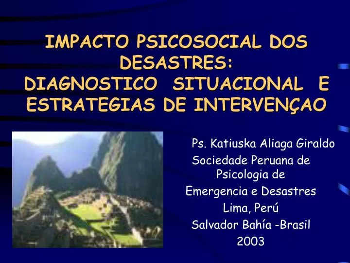 impacto psicosocial dos desastres diagnostico situacional e estrategias de interven ao