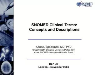SNOMED Clinical Terms: Concepts and Descriptions