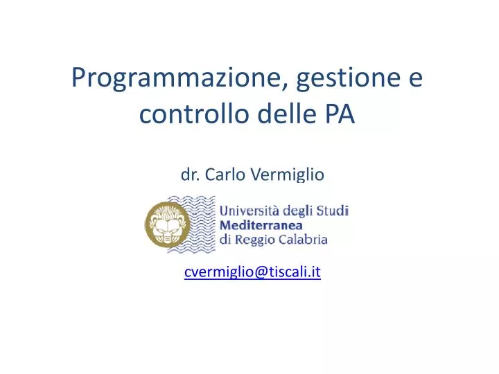 programmazione gestione e controllo delle pa