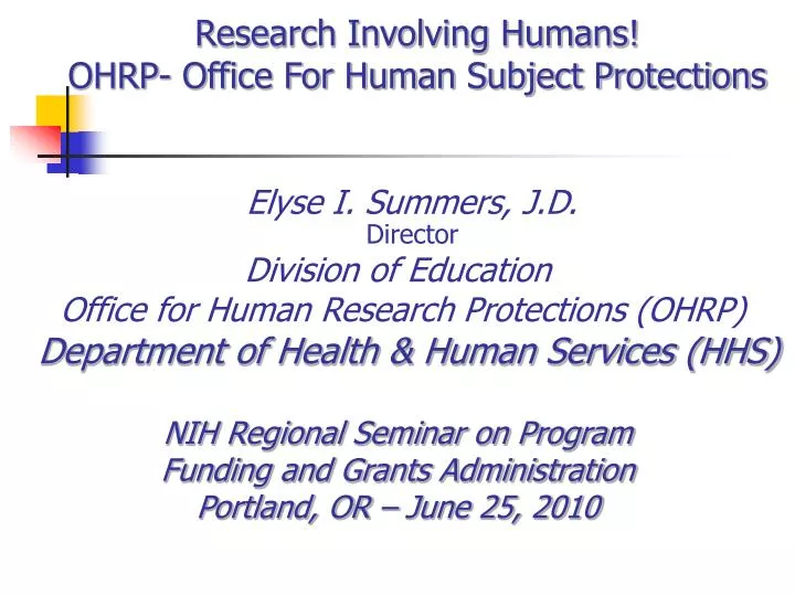 research involving humans ohrp office for human subject protections