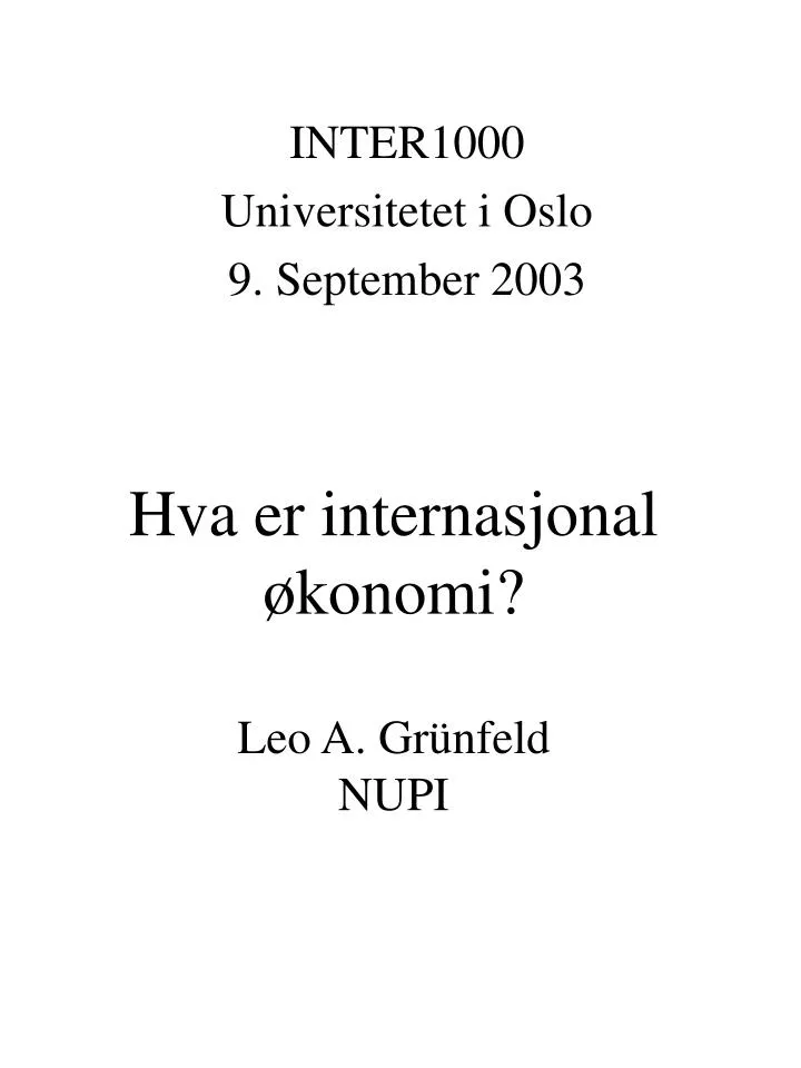 hva er internasjonal konomi leo a gr nfeld nupi