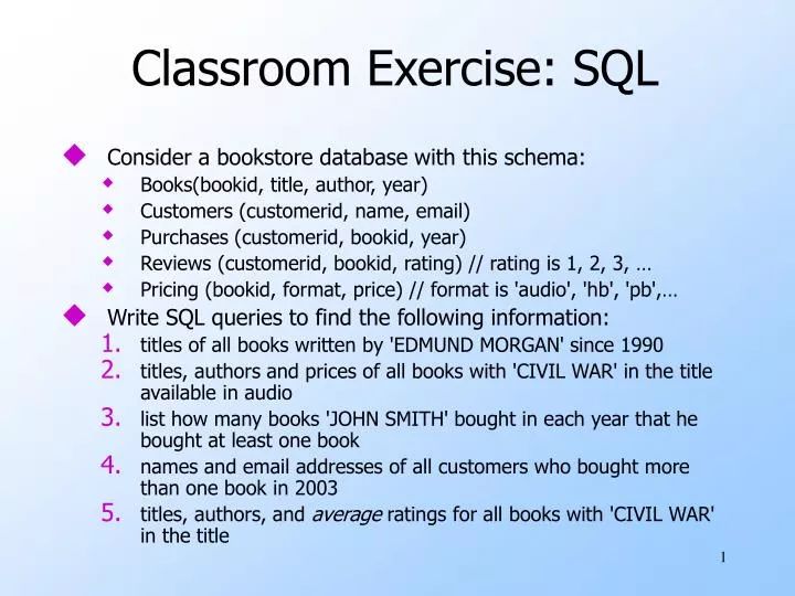 classroom exercise sql