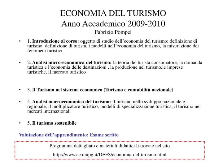 economia del turismo anno accademico 2009 2010 fabrizio pompei