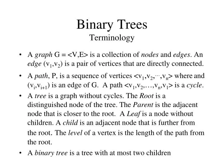 binary trees terminology