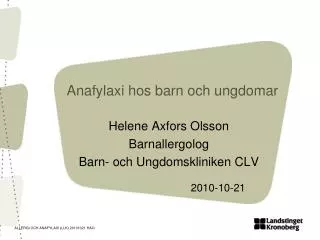 anafylaxi hos barn och ungdomar