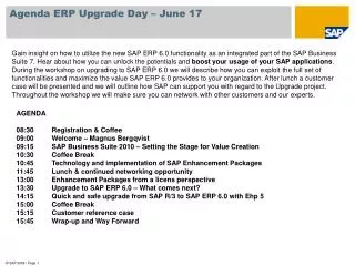 Agenda ERP Upgrade Day – June 17
