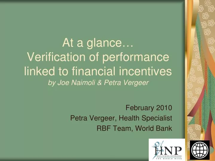 at a glance verification of performance linked to financial incentives by joe naimoli petra vergeer