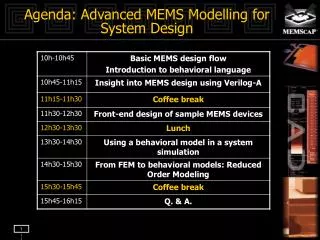 Agenda: Advanced MEMS Modelling for System Design